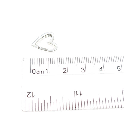 925 Sterling Silver Real Round-Cut Diamond Heart Mini Slide Charm Pendant