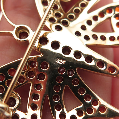 925 Sterling Silver Gold Plated Vintage Real Red Garnet Butterfly Pin Brooch