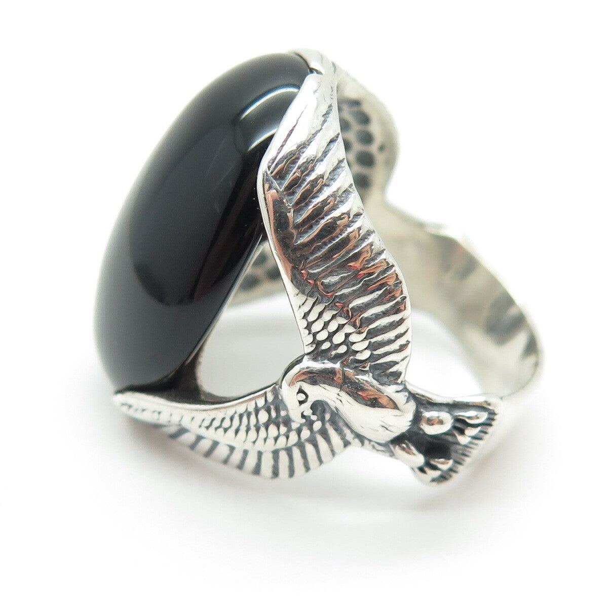CAROLYN POLLACK 925 Sterling Silver Vintage Black Onyx Gem Eagle Ring Size 10