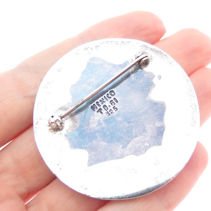 925 Sterling Silver Vintage Mexico Modernist Disc Oxidized Pin Brooch