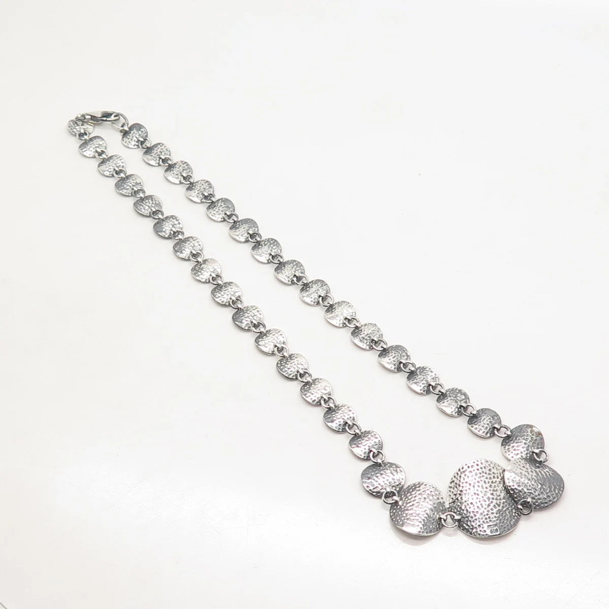 925 Sterling Silver Vintage Hammered Round Link Chain Necklace 16"