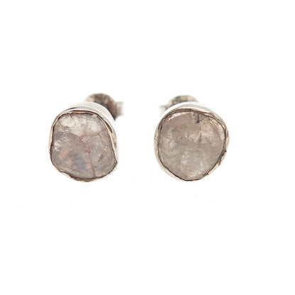 D'Joy 925 Sterling Silver Real Rose-Cut Diamond Stud Earrings