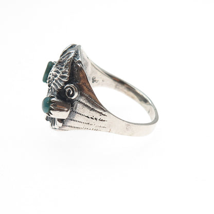 Old Pawn 925 Sterling Silver Vintage Turquoise Snake Eye Eagle Ring Size 14.25