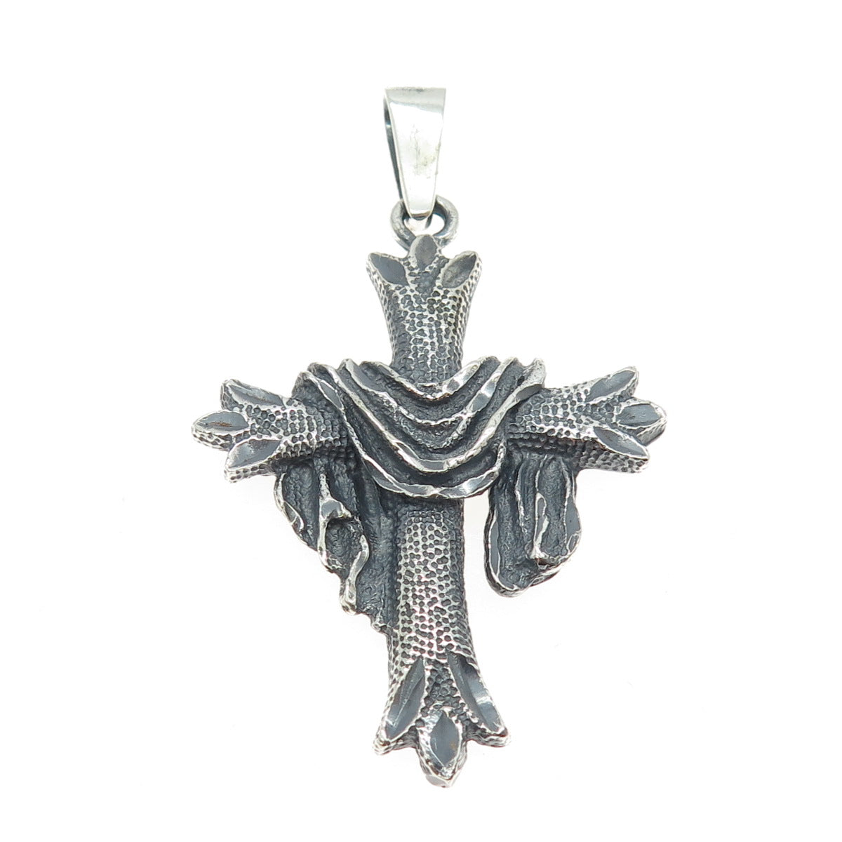 925 Sterling Silver Vintage Cross w/ Jesus Garment Religious Pendant