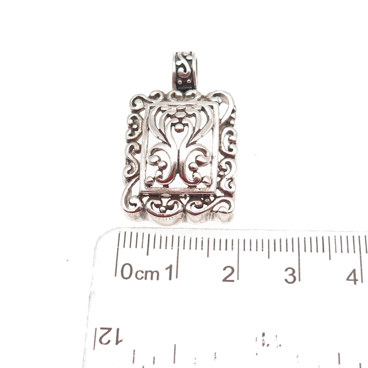 925 Sterling Silver Vintage Floral Oxidized Charm Pendant