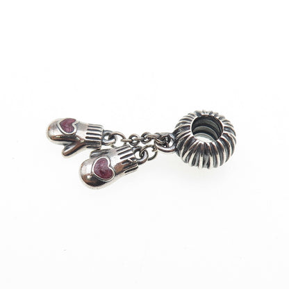 PANDORA 925 Sterling Silver Enamel Winter Mittens Dangle Slide Charm