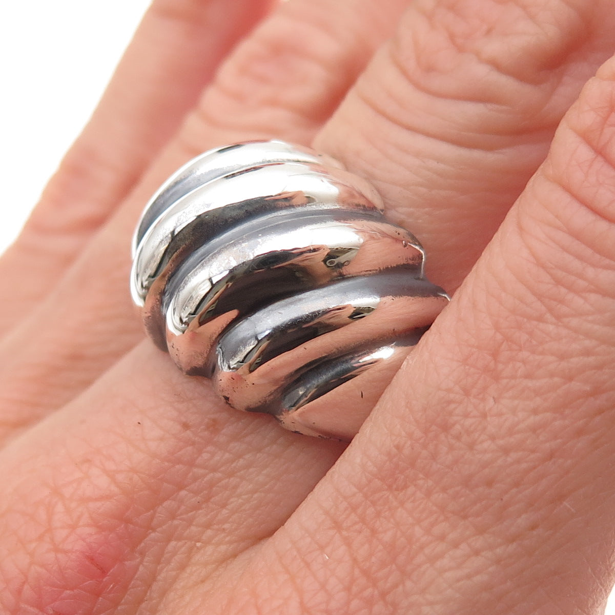925 Sterling Silver Vintage Modernist Oxidized Dome Ring Size 9.25