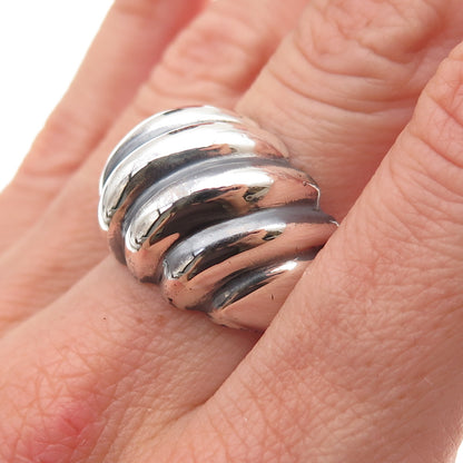 925 Sterling Silver Vintage Modernist Oxidized Dome Ring Size 9.25