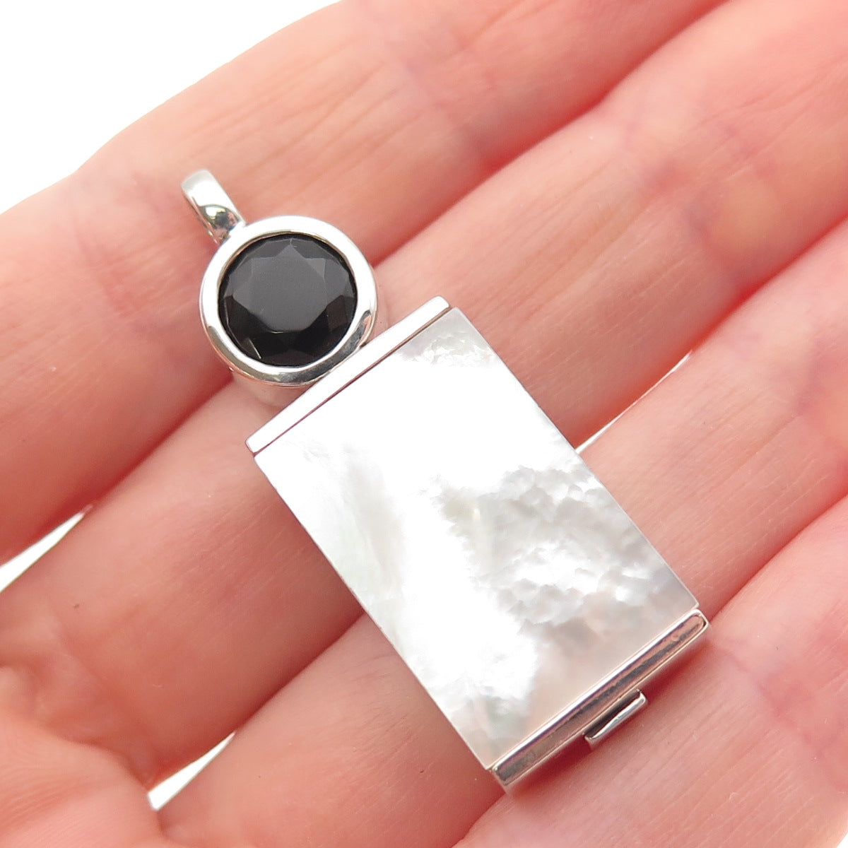 ELLE 925 Sterling Silver Vintage Real MOP Black Onyx Ruby Charm Pendant