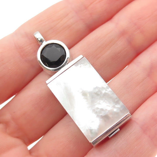 ELLE 925 Sterling Silver Vintage Real MOP Black Onyx Ruby Charm Pendant
