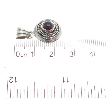 925 Sterling Silver Vintage Real Red Garnet Roped Minimalist Charm Pendant