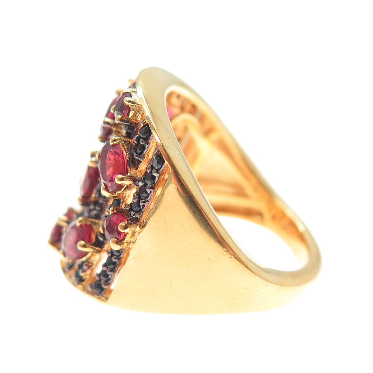 CHUCK CLEMENCY 925 Sterling Silver Gold Plated Real Ruby & Spinel Ring Size 5.25