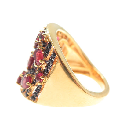 CHUCK CLEMENCY 925 Sterling Silver Gold Plated Real Ruby & Spinel Ring Size 5.25
