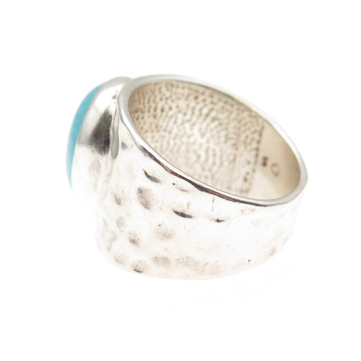Shube 925 Sterling Silver Vintage Real Turquoise Hammered Ring Size 7.25