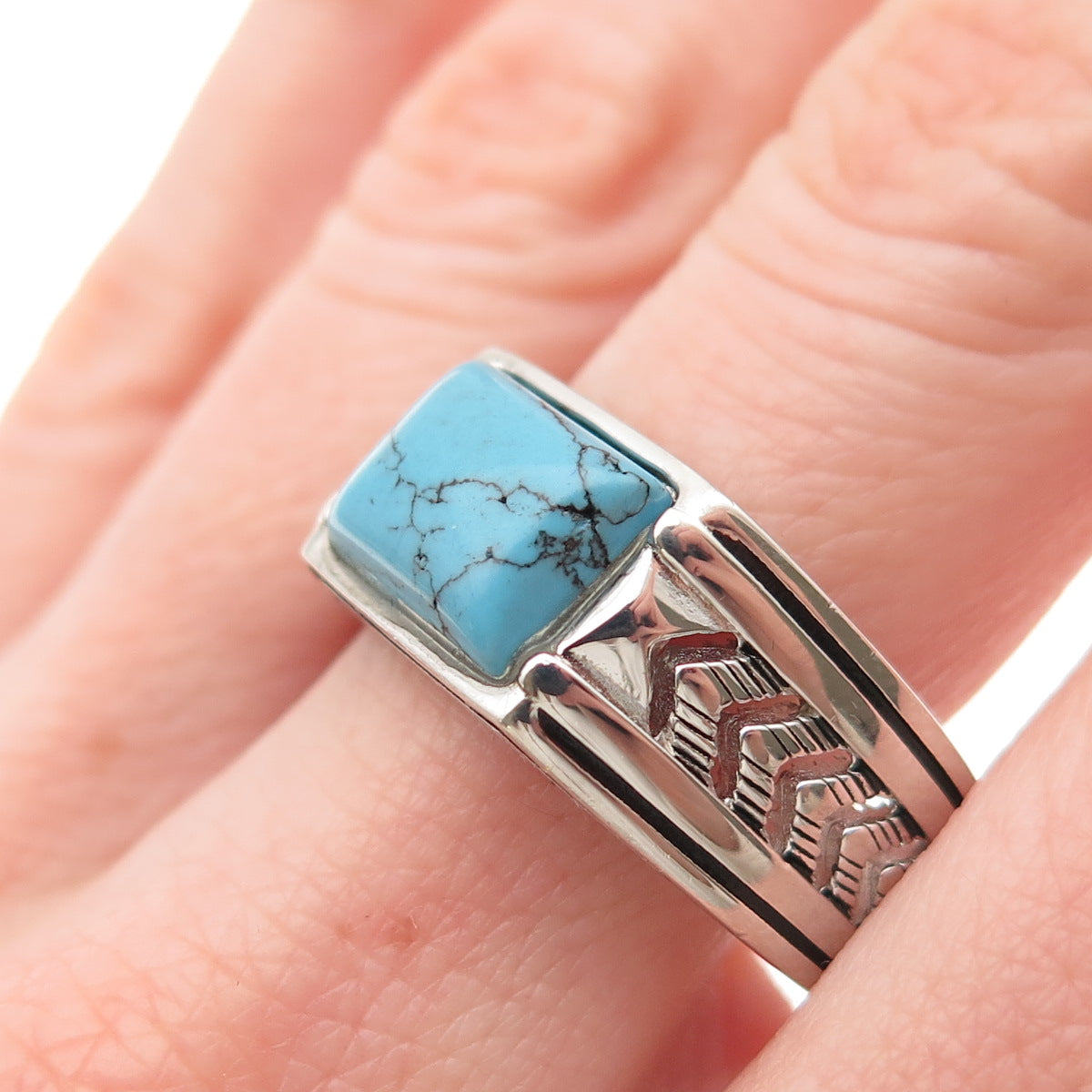Chimoda 925 Sterling Silver Real Turquoise Arrow Ring Size 13
