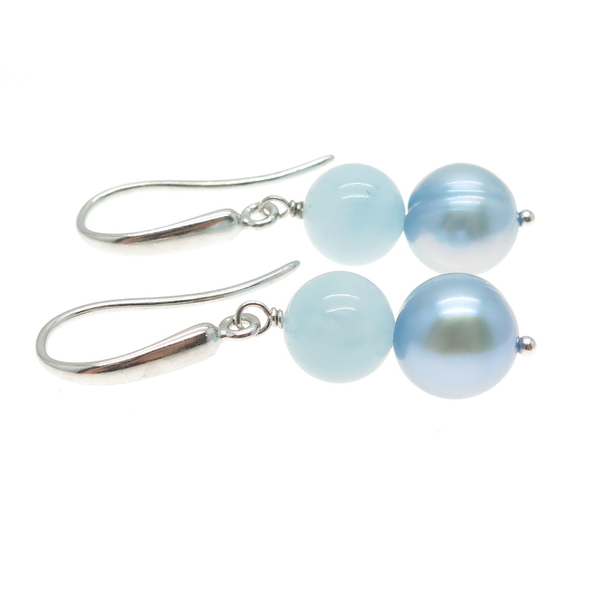 HAROLD TRUJILLO 925 Sterling Silver Real Pearl & Milky Aquamarine Earrings