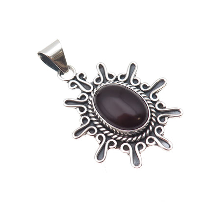 925 Sterling Silver Vintage CII Mexico Real Carnelian Modernist Floral Pendant