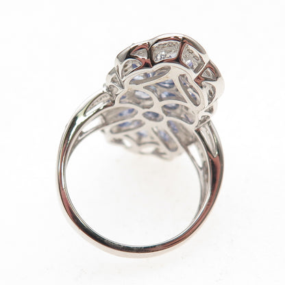 925 Sterling Silver Real Tanzanite & White Topaz Cluster Ring Size 8.25