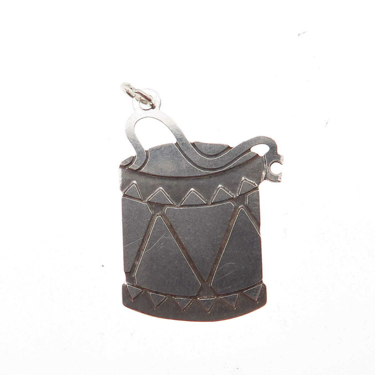 925 Sterling Silver Vintage Drum Tag Mini Charm Pendant