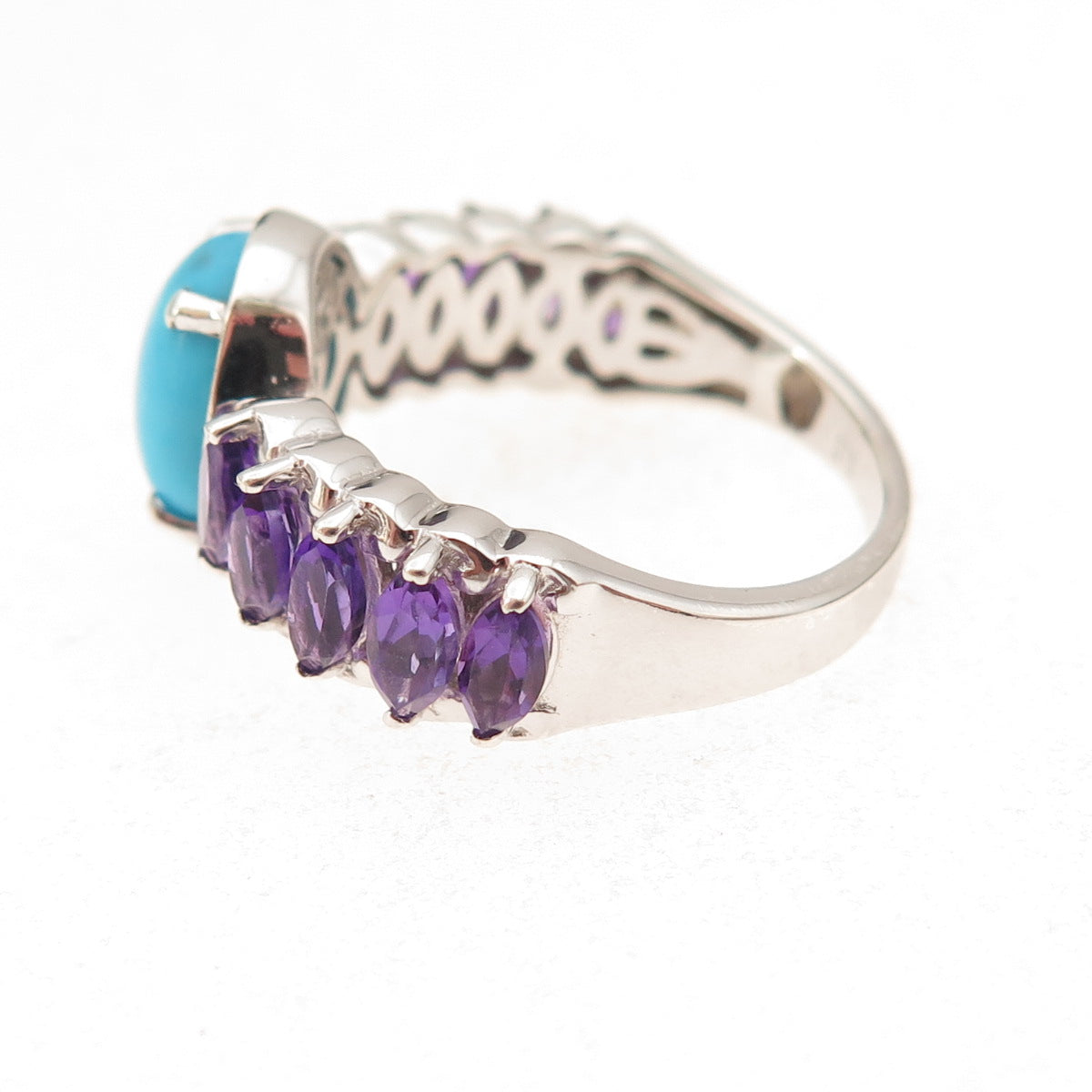 Chuck Clemency 925 Sterling Silver Real Turquoise & Amethyst Ring Size 8