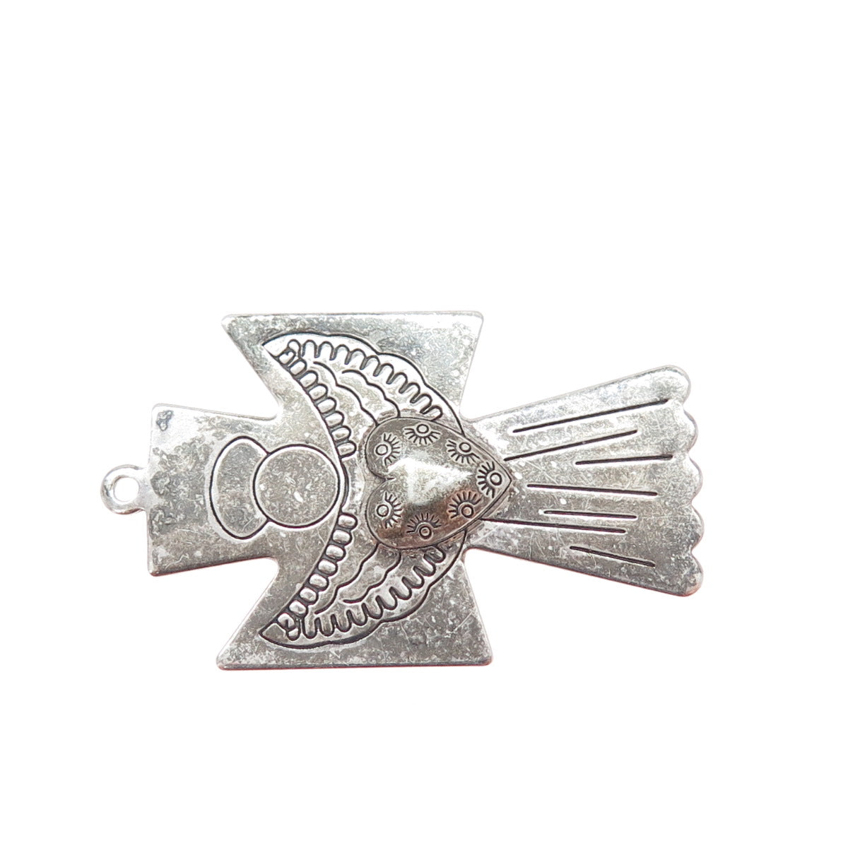 CAROLYN POLLACK 925 Sterling Silver Vintage Heart Angel Cross Oxidized Pendant
