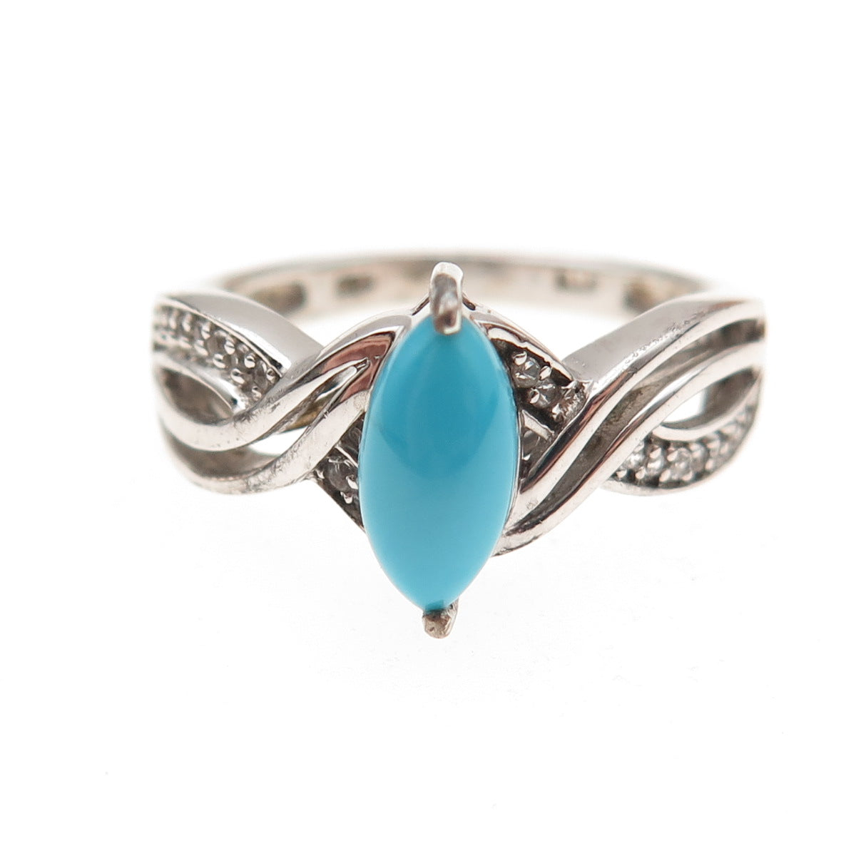 Chuck Clemency 925 Sterling Silver Real Turquoise & White Topaz Ring Size 8.25