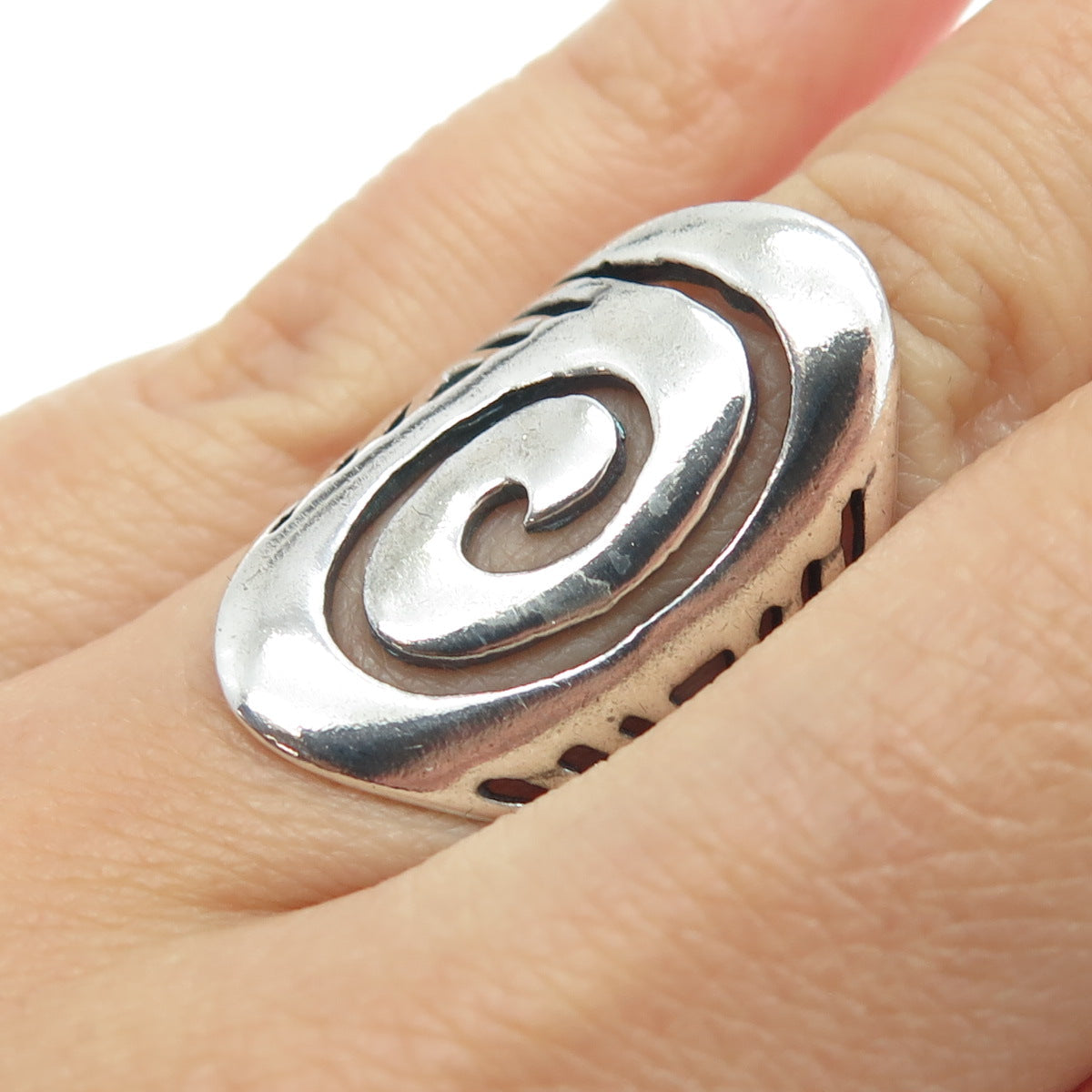 925 Sterling Silver Vintage Spiral Ethnic Statement Ring Size 6