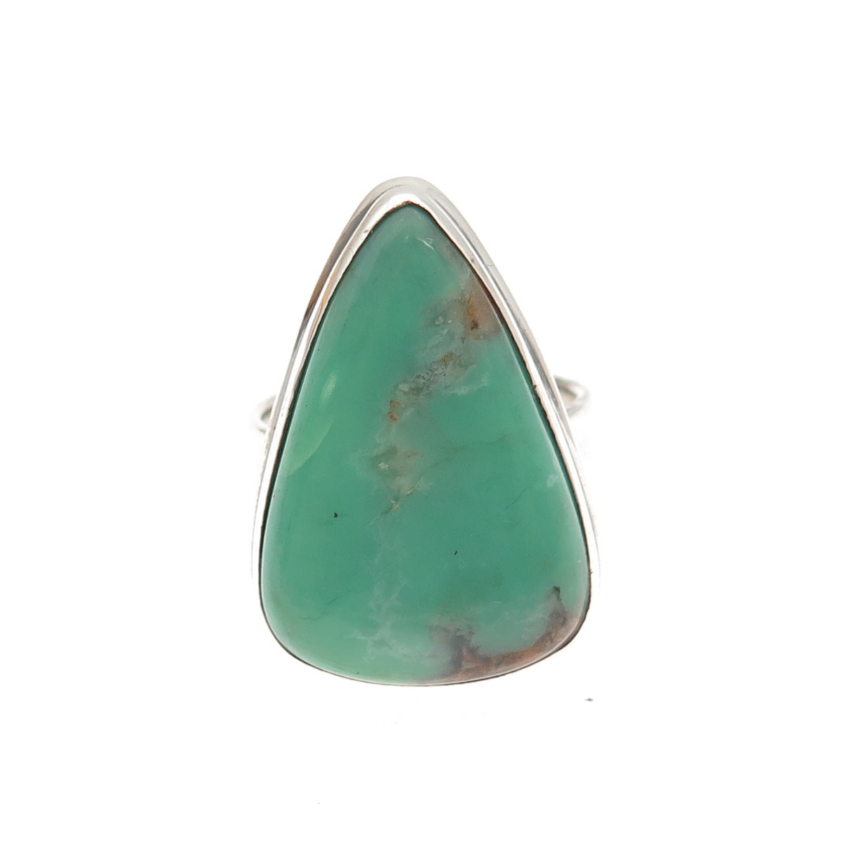 925 Sterling Silver Vintage Real Chrysoprase Modernist Triangle Ring Size 9.25