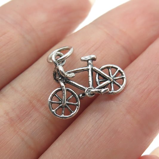 925 Sterling Silver Antique Art Deco Bicycle 3D Charm Pendant