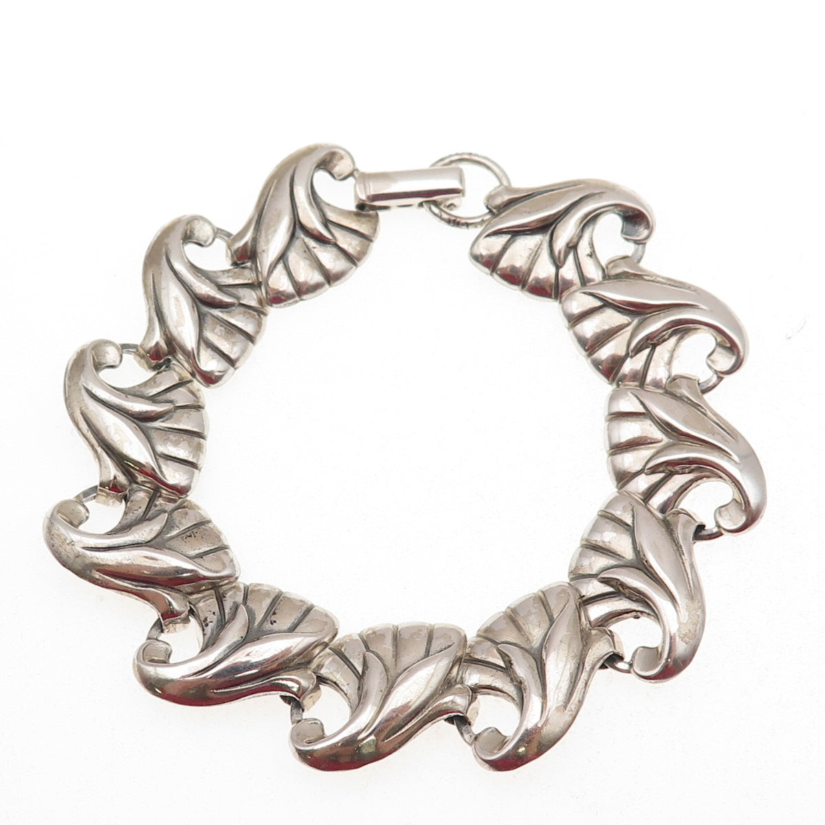 925 Sterling Silver Antique Art Deco Floral Oxidized Bracelet 7"