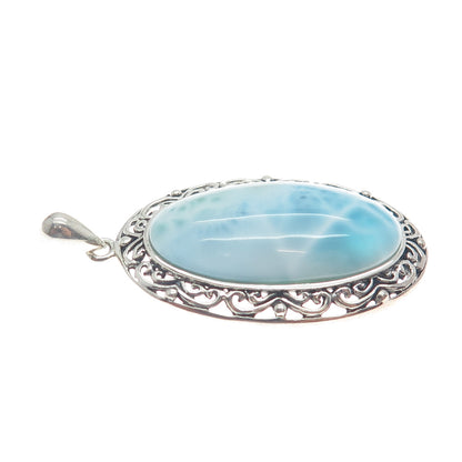 CFJ COLLINS FINE 925 Sterling Silver Real Larimar Gemstone Ornate Oval Pendant
