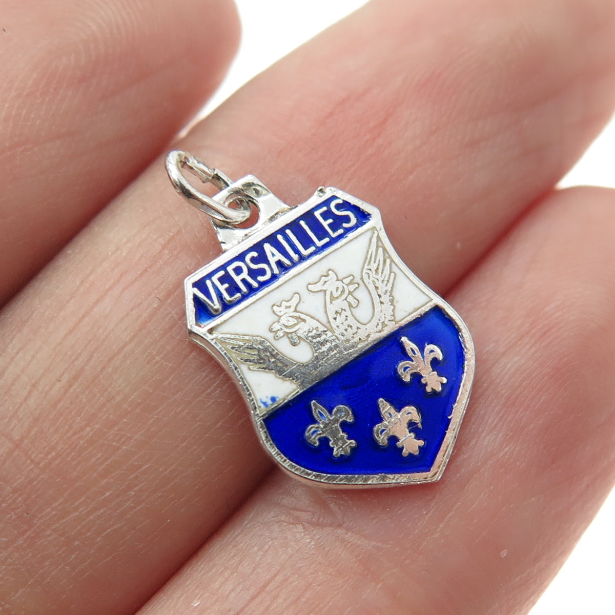 ARGENT 950 Silver Vintage Enamel Versailles Coat of Arms Minimalist Pendant