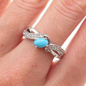 Chuck Clemency 925 Sterling Silver Real Turquoise & White Topaz Ring Size 8