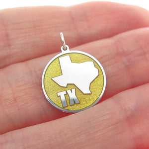 925 Sterling Silver Yellow Enamel Texas State Map Minimalist Charm Pendant