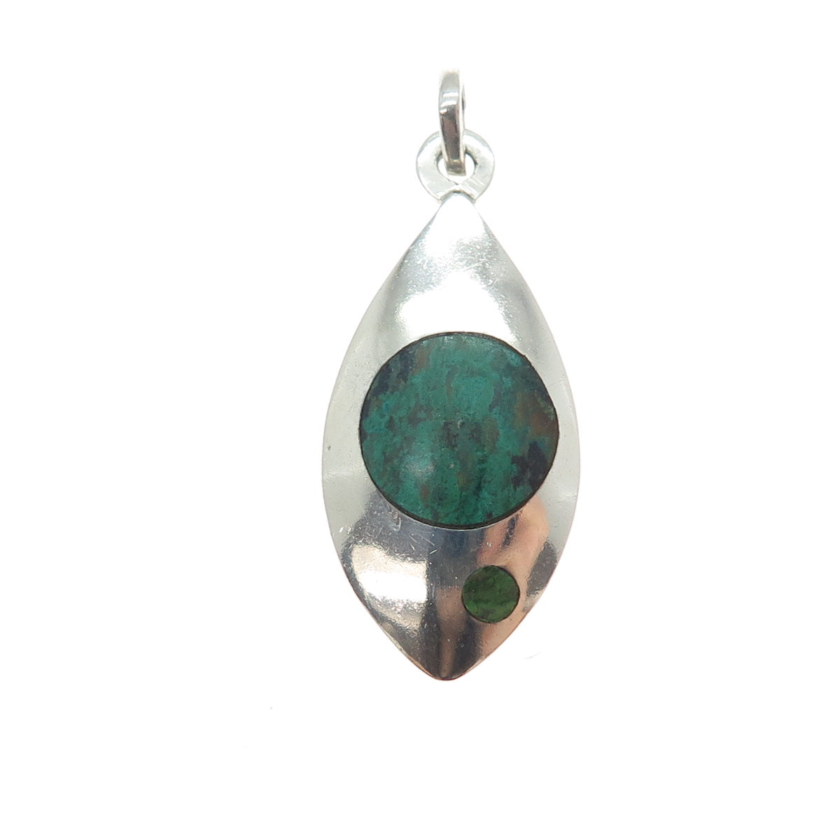 925 Sterling Silver Vintage Mexico Real Azurite Modernist Pendant #18