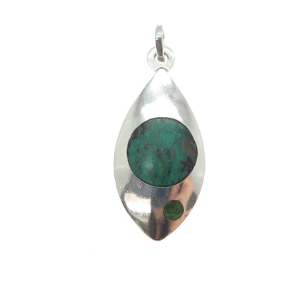 925 Sterling Silver Vintage Mexico Real Azurite Modernist Pendant #18