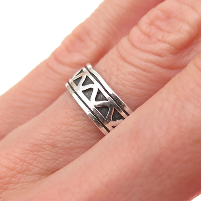 925 Sterling Silver Vintage Zig Zag Oxidized Rotating Band Ring Size 6