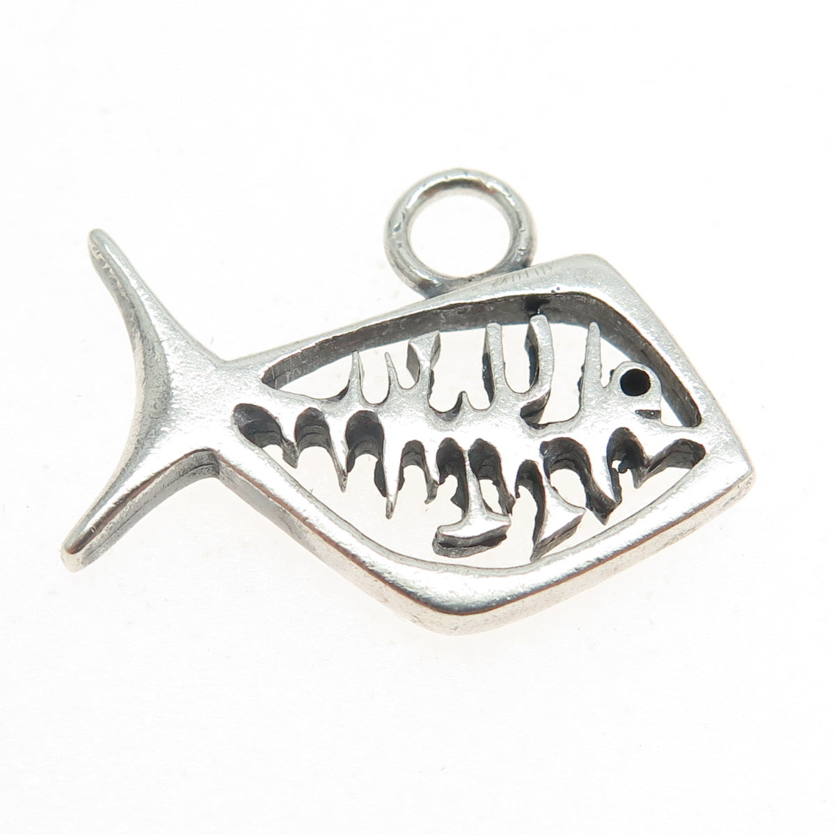 925 Sterling Silver Vintage Fish Bones Minimalist Charm Pendant