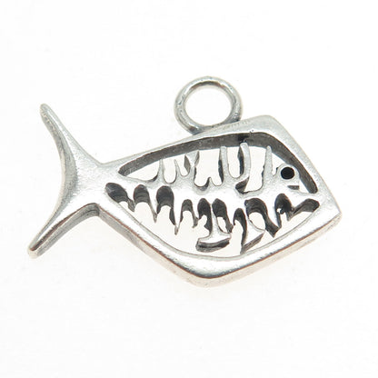 925 Sterling Silver Vintage Fish Bones Minimalist Charm Pendant