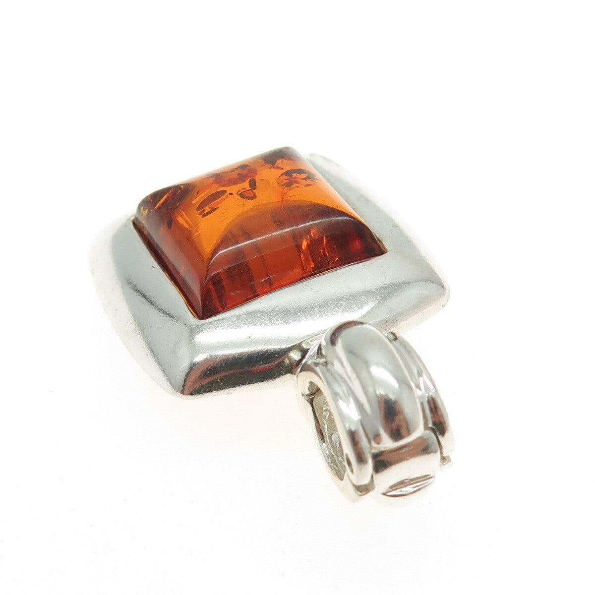 J. ESPOSITO 925 Sterling Silver Vintage Real Amber Modernist Pendant