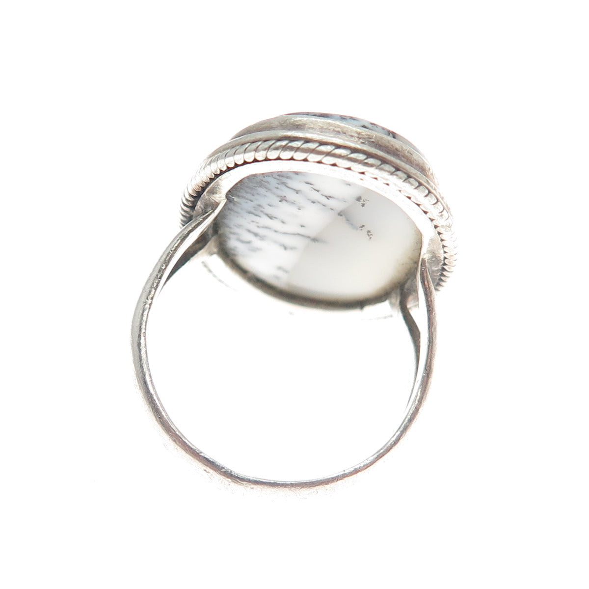 925 Sterling Silver Vintage Real Dendritic Agate Gemstone Ring Size 7.5