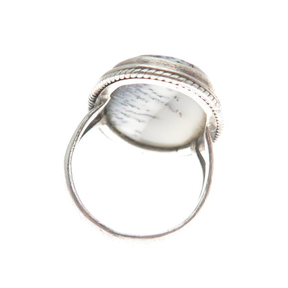 925 Sterling Silver Vintage Real Dendritic Agate Gemstone Ring Size 7.5