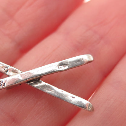 Park City Jewelers 925 Sterling Vintage Crossed Snow Skis Oxidized Mini Pendant