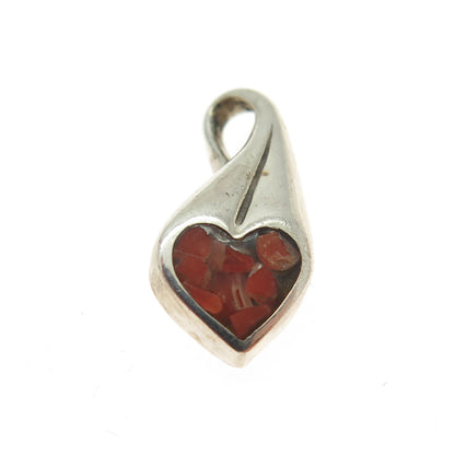 FRED THOMPSON NAVAJO Old Pawn 925 Sterling Silver Real Coral Inlay Heart Pendant