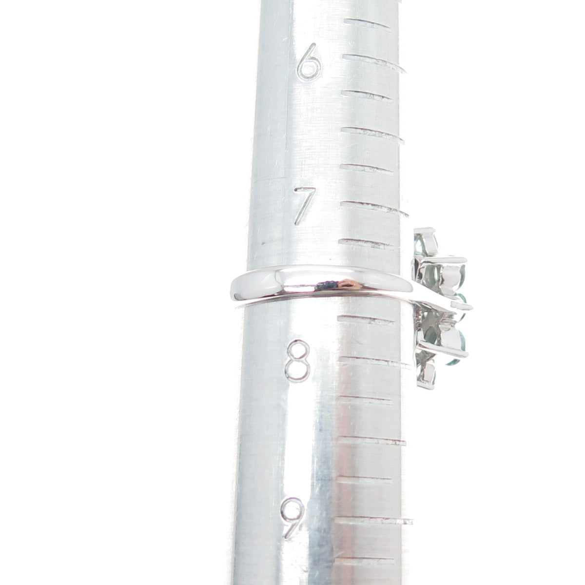 925 Sterling Silver Real Round-Cut Blue Topaz Flower Cluster Ring Size 7.5