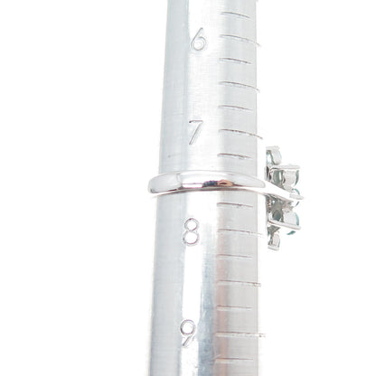 925 Sterling Silver Real Round-Cut Blue Topaz Flower Cluster Ring Size 7.5