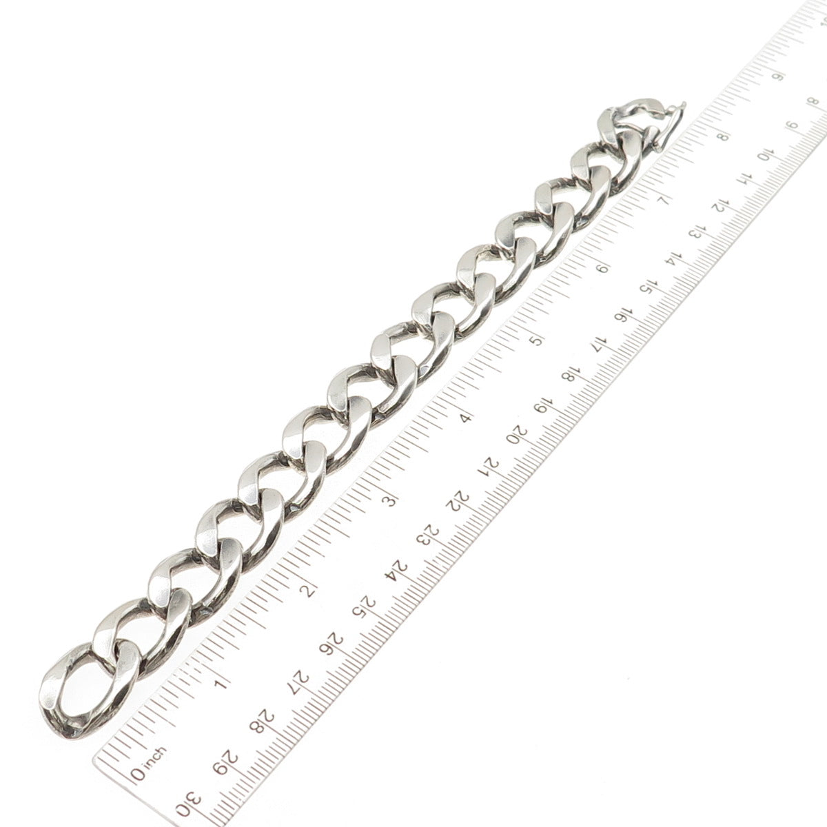 800 Silver Vintage Poland Heavy 70.5g Oxidized Curb Link Bracelet 7.25"