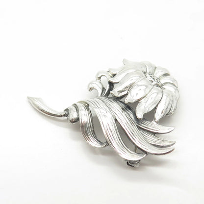 925 Sterling Silver Antique Art Deco Jewelart Floral Leaf Pin Brooch