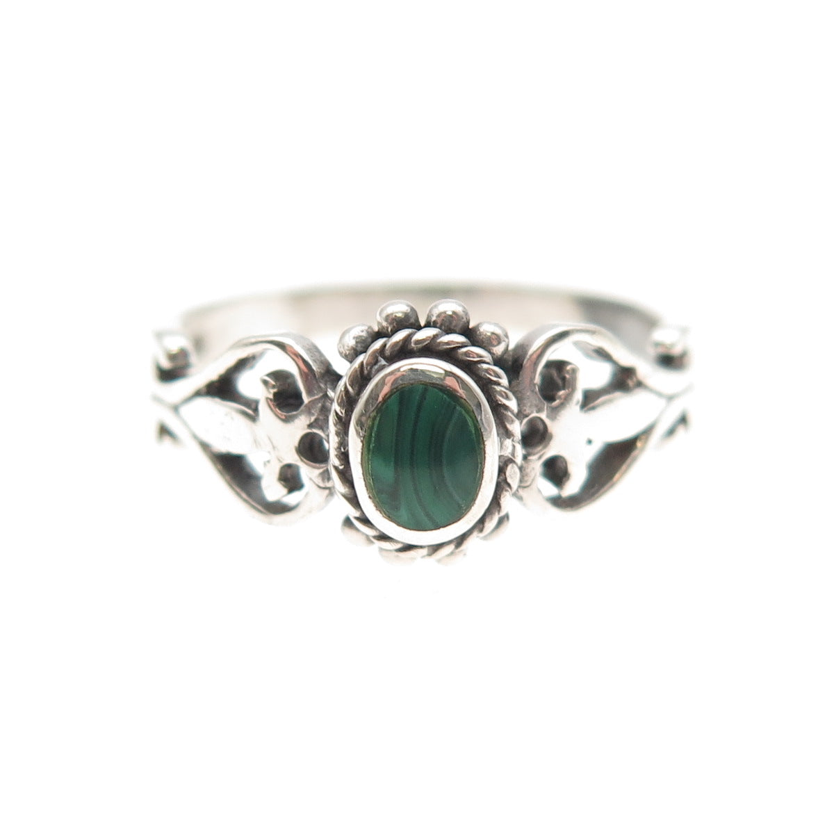 925 Sterling Silver Vintage Real Malachite Heart Ring Size 6
