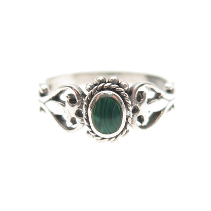 925 Sterling Silver Vintage Real Malachite Heart Ring Size 6